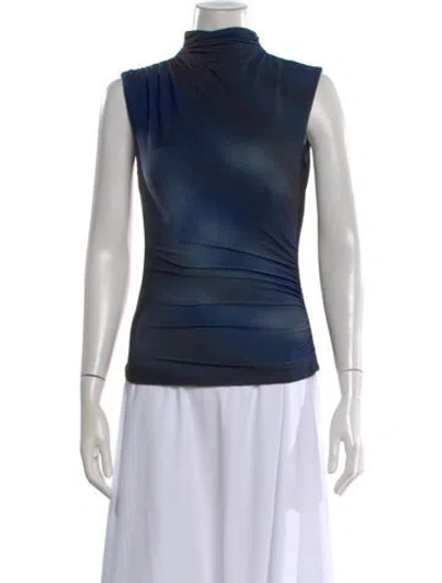 Pre-owned Mariacher. Printed Mock Neck Top In Blue