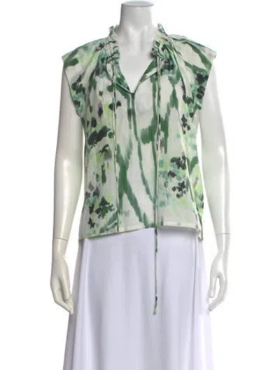 Pre-owned Mariacher. Printed Tie Neck Blouse In Green