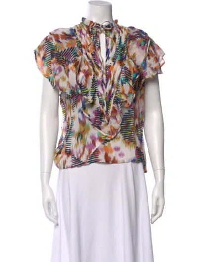 Pre-owned Mariacher. Printed Tie Neck Blouse In Multi