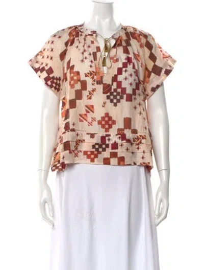 Pre-owned Mariacher. Printed Tie Neck Top In Multi