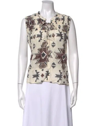 Pre-owned Mariacher. Printed Tie Neck Top In Neutrals