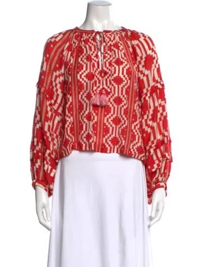 Pre-owned Mariacher. Printed Tie Neck Top In Red