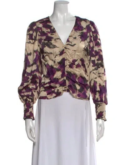 Pre-owned Mariacher. Printed V-neck Blouse W/ Tags In Purple