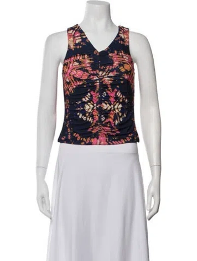 Pre-owned Mariacher. Printed V-neck Top In Blue