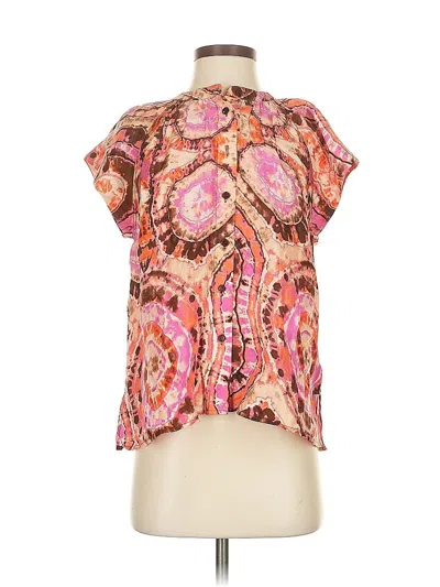Pre-owned Mariacher. Short Sleeve Silk Top Pink Keyhole Neckline Tops