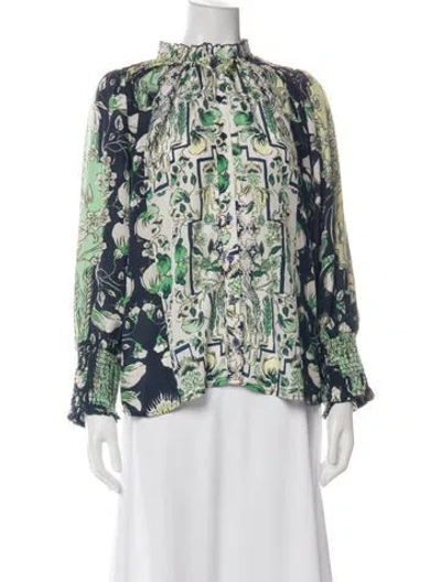 Pre-owned Mariacher. Silk Floral Print Blouse In Green