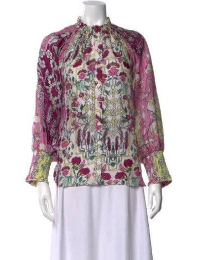 Pre-owned Mariacher. Silk Floral Print Blouse In Pink