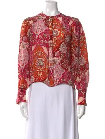 Pre-owned Mariacher. Silk Floral Print Blouse In Red
