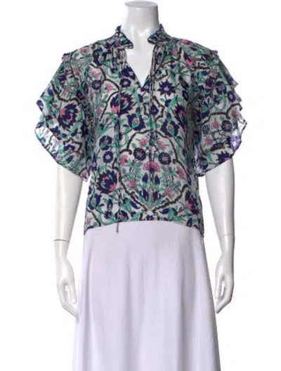 Pre-owned Mariacher. Silk Floral Print Top In Blue