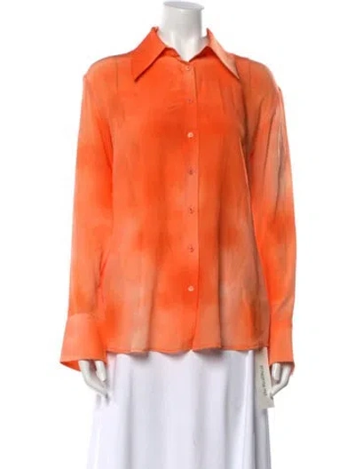 Pre-owned Mariacher. Silk Long Sleeve Button-up Top W/ Tags In Orange
