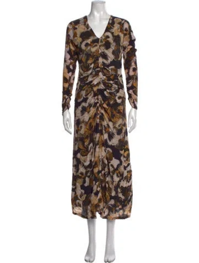 Pre-owned Mariacher. Silk Midi Length Dress W/ Tags In Brown