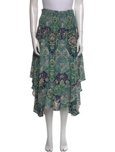 Pre-owned Mariacher. Silk Midi Length Skirt In Green