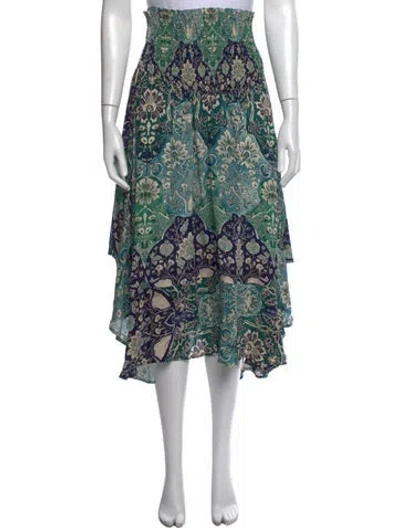 Pre-owned Mariacher. Silk Midi Length Skirt In Green