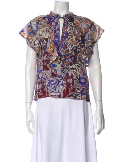 Pre-owned Mariacher. Silk Patterned Blouse In Neutral