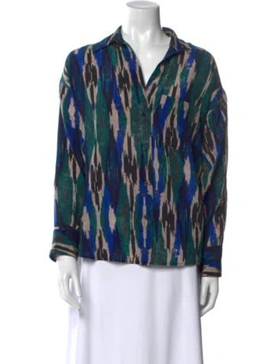 Pre-owned Mariacher. Silk Printed Blouse In Blue