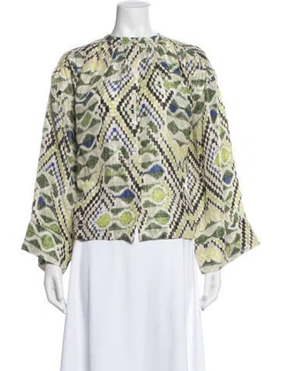 Pre-owned Mariacher. Silk Printed Blouse In Green