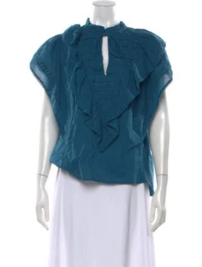 Pre-owned Mariacher. Tie Neck Short Sleeve Top In Blue