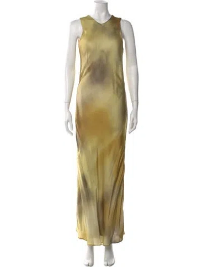 Pre-owned Mariacher. Tie-dye Print Long Dress In Yellow