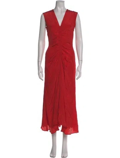 Pre-owned Mariacher. V-neck Long Dress In Red