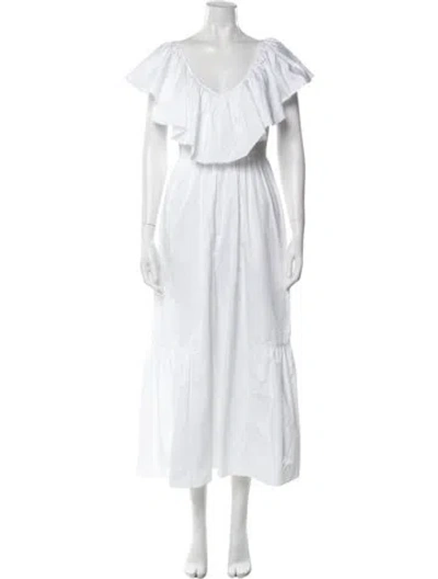 Pre-owned Mariacher. V-neck Long Dress In White