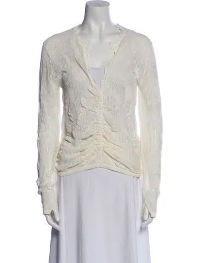 Pre-owned Mariacher. V-neck Long Sleeve Blouse In Neutral