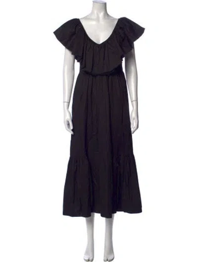 Pre-owned Mariacher. V-neck Midi Length Dress In Black