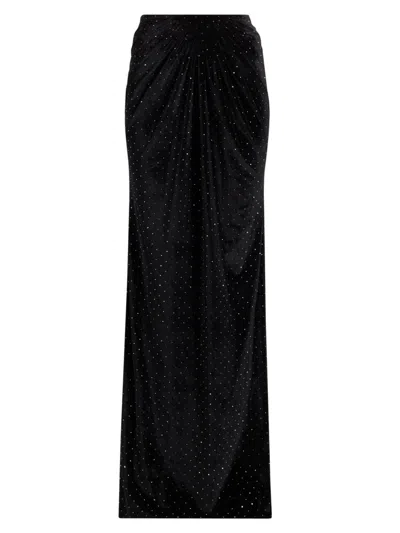 Mariandree Gaitan Women's Alice Crystal-embellished Velvet Maxi-skirt In Black