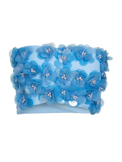 Mariandree Gaitan Women's Emily Embellished Flower Bandeau Crop Top In Blue