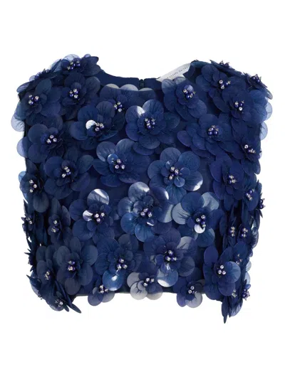 Mariandree Gaitan Women's Identity Melanie Floral Appliqué Top In Blue