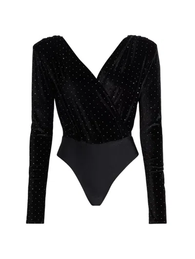 Mariandree Gaitan Women's Marcela Crystal-embellished Velvet Bodysuit In Black