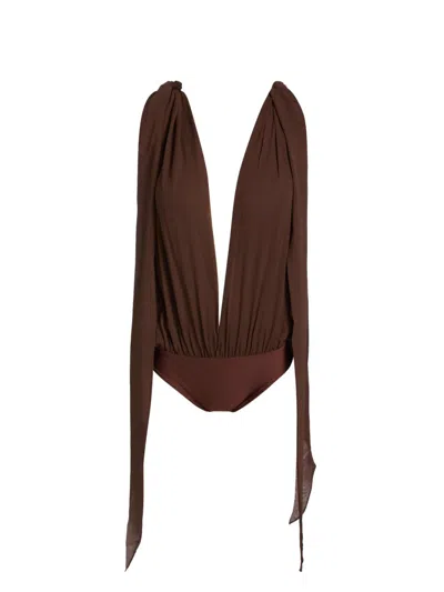 Mariandree Gaitan Women's Valerie Plunging Bodysuit In Brown