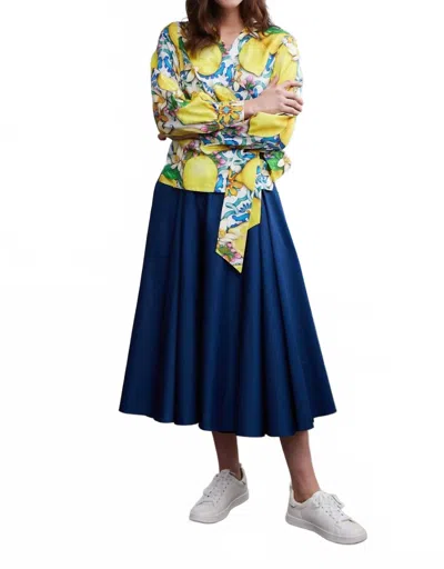 Marianna Déri Pleated Cotton Satin Skirt In Navy Blue