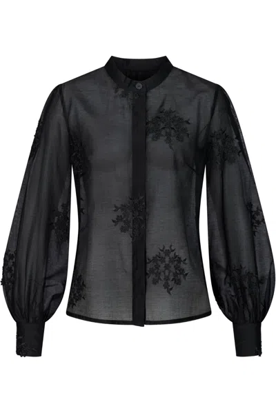 Marianna Déri Women's Black Sheer Blouse With Floral Embroidery In Multi