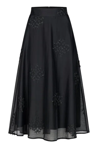 Marianna Déri Women's Black Sheer Skirt With Floral Embroidery