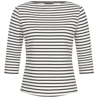 Marianna Déri Women's Black / White Top With Boat Neckline Black-cream Striped