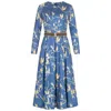 Marianna Déri Women's Blue Branch Print Belted Dress In Blue