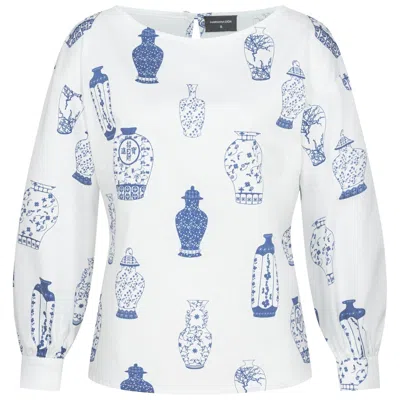 Marianna Déri Women's Blue / White Blouse With Vase Print
