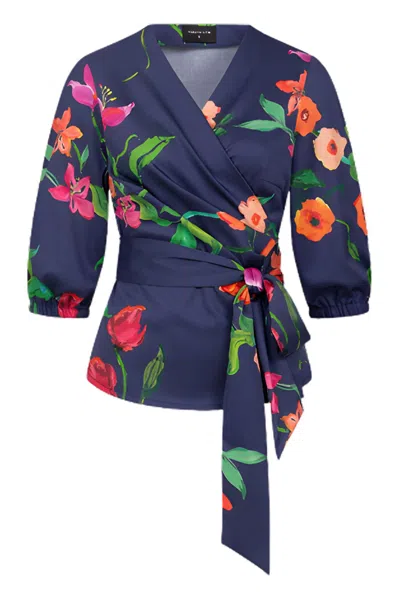 Marianna Déri Women's Blue Wrap Blouse With Maxi Floral Print
