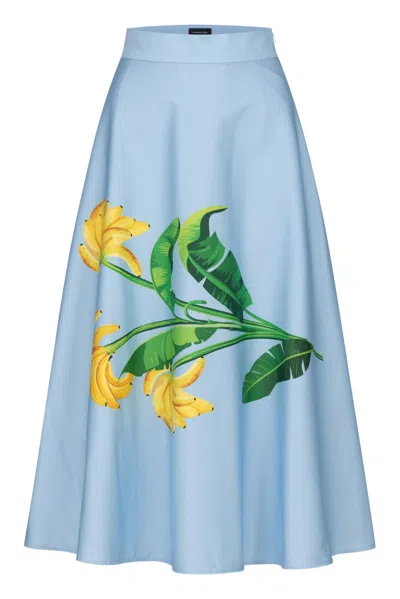 Marianna Déri Women's Blue / Yellow Midi Skirt With Banana Print In Multi