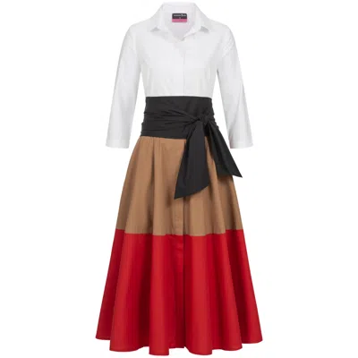 Marianna Déri Women's Brown / Red Shirtdress With Tie Belt Color Blocking Caramel-red In Brown/red