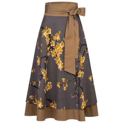 Marianna Déri Women's Brown Reversible Wrap Skirt Cherry Blossom & Caramel