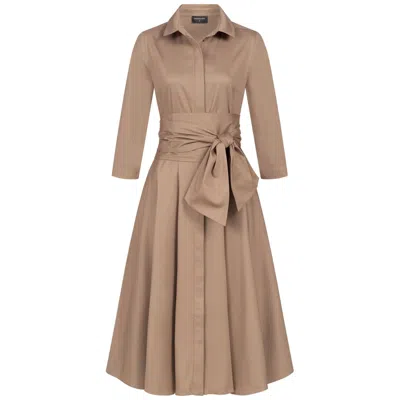 Marianna Déri Women's Brown Taupe Shirt Dress With Tie Belt