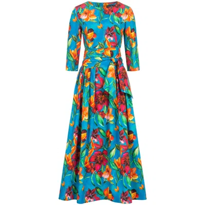 Marianna Déri Women's Floral Print Maxi Dress With Detachable Wide Belt In Blue