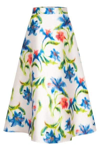 Marianna Déri Women's Green / Blue / White Cornflower Print Midi Skirt In Multi