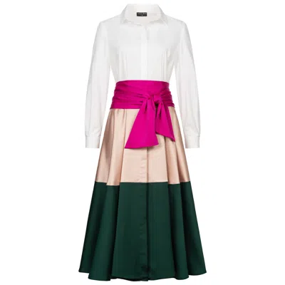 Marianna Déri Women's Green / White / Pink Taupe-green Colorblock Shirtdress In Green/white/pink