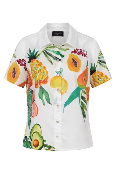 Marianna Déri Women's Orange / White / Yellow Hemdbluse Mit Tropischem Print In Multi