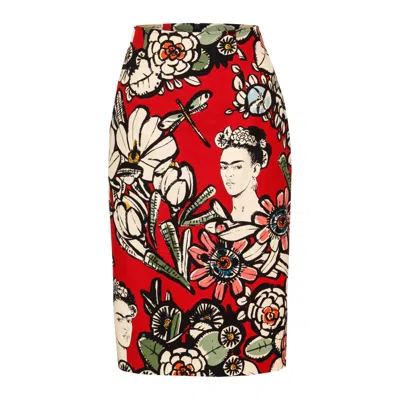 Marianna Déri Women's Pencil Skirt With Mexican Print Red
