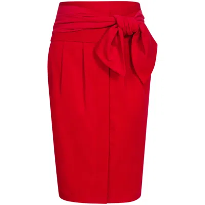 Marianna Déri Women's Red Fine Corduroy Belted Pencil Skirt