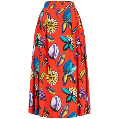 Marianna Déri Women's Red Midi Skirt With Flower Print