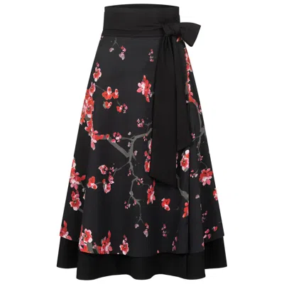 Marianna Déri Women's Reversible Wrap Skirt Cherry Blossom & Black